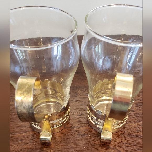 Vintage Glass Mugs with Brass Bands and Handles - Picture 8 of 16